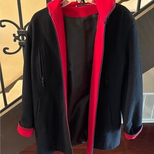 Elegant Black and Red Women's Trench Coat
